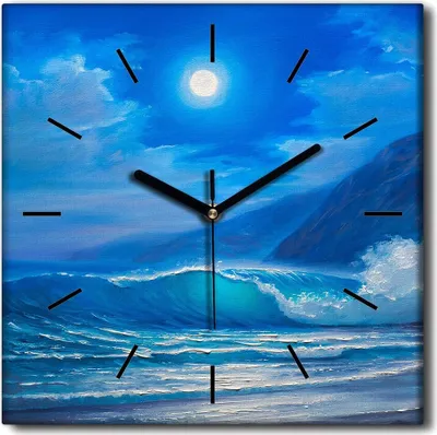 Produktbild von Coloray Uhr auf Leinwand 30x30 cm Wand Uhr Dekoration Wohnzimmer Segeltuch schwarze Hände -Night Storm Sea Waves