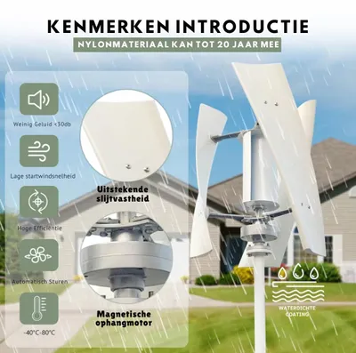 Productafbeelding van Windturbine - Windmolengenerator - Windenergie - Windturbine - 2000W - 24V - 3 bladen - met MPPT regelaar