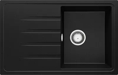 Produktbild von PRIMAGRAN Spülbecken Schwarz Metallic 78x50cm, Granitspüle 1 Becken + Ablauf-Set, Küchenspüle ab 45er Unterschrank - Mailand