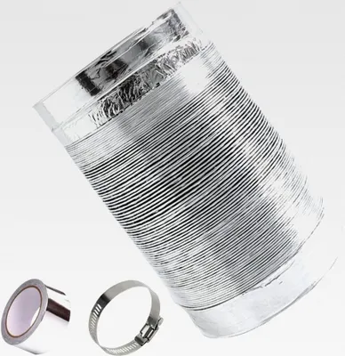 Produktbild von Alu-Folienschlauch, Ø 80/100/110/120/150/160/170/180/200 mm, Abluftschlauch aus Aluminium mit 2 Edelstahl-Schlauchschellen (Länge: 1,5 m)