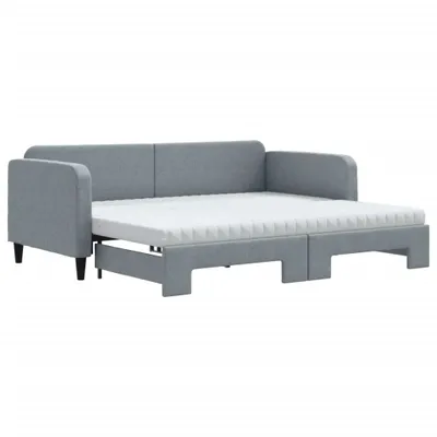 Image de vidaXL Lit de jour extensible avec matelas gris clair 90x200 cm Tissu