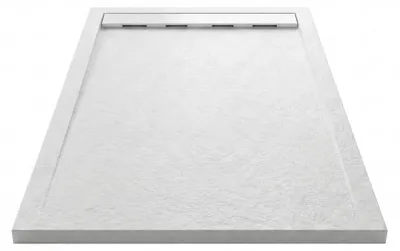Produktbild von Mineralguss-Duschwanne extra flach RIBERA Schieferoptik WEIß 70x110cm Auslaufschutz in Farbe