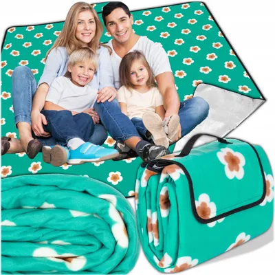 Produktbild von KRUMAD Picknickdecke XXL 200x200 cm Wasserdicht, 3-lagig Isoliert, Fleece Campingdecke Stranddecke Faltbar mit Tragegriff