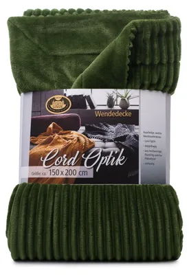 Immagine prodotto di GÖZZE Coperta da salotto in velluto a coste BL 150x200 cm verde - Coperta morbida - Coperta da divano
