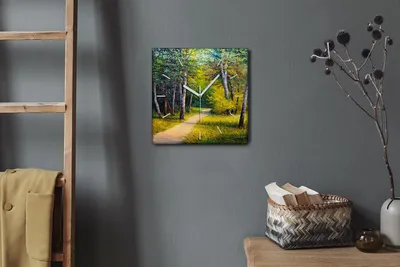 Produktbild von Coloray Hodiny Unikátní 30x30 cm  Tiché hodiny Pro obývací pokoj a kuchyň Nástěnné hodiny Plátno Bílé ručičky hodin - Nature Trees Grass Street