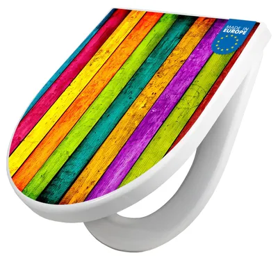 Produktbild von WC Sitz mit Absenkautomatik D Form Motiv Bunte Holzlatten [TDW3 10620]