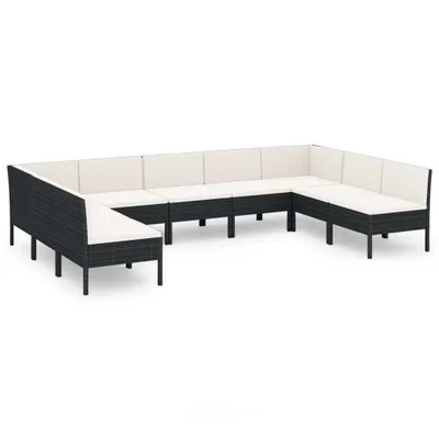 Image de vidaXL Ensemble de salon de jardin 9 pièces avec coussins Poly rotin noir
