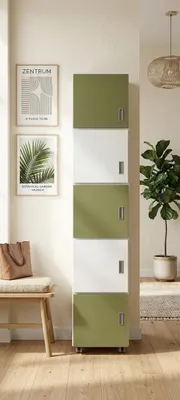 Produktbild von Moderner Schrank mit grünen und weißen Türen für modernen Stauraum