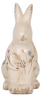 Produktbild von Clayre & Eef Dekorationsfigur Kaninchen 13x10x21 cm Beige Keramik Blumen