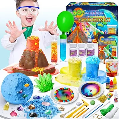 Zdjęcie produktu dla UNGLINGA 50+ Wissenschaftsexperimente Kit Kinder, STEM -Aktivitäten Spielzeuggeschenke Jungen Mädchen Chemie Set, Edelsteinausgrabung, Vulkano