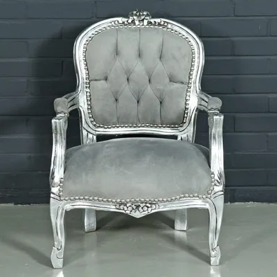 Produktbild von Casa Padrino Barock Kinderstuhl im Antik Stil - Hellgrau / Silber - 51 x 71 x 34 cm