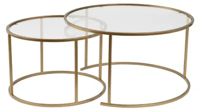 Image de CALICOSY - Lot de 2 tables basses gigognes rondes avec plateau en verre D80 cm - AURUM