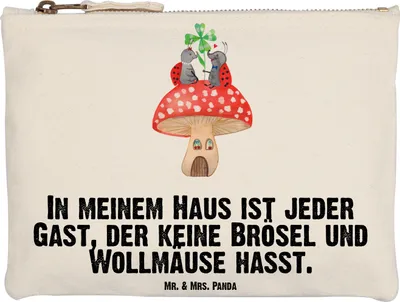 Produktbild von Mr. & Mrs. Panda kosmetiktäschchen Marienkäfer Fliegenpilz Grösse XL Große - Weiß - Geschenk, Kulturbeutel, Federtasche, Wohnung, Schminktasche, Haus, Lustige Sprüche