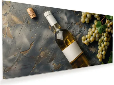 Produktbild von Glasbild 120x60cm in XXL für Wohnzimmer, Schlafzimmer Motiv Weintrauben mit Wein