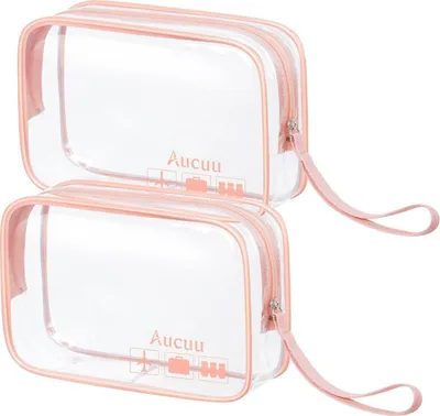 Immagine prodotto di Aucuu borsa da toilette trasparente 2 pezzi in PVC borsa per il lavaggio da viaggio borse per il trucco approvate TSA