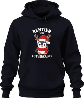 Produktbild von Rentier war t Weihnachten süßer Pinguin Santa Hut Uni Hoodie Kapuzenpullover, Navy, S