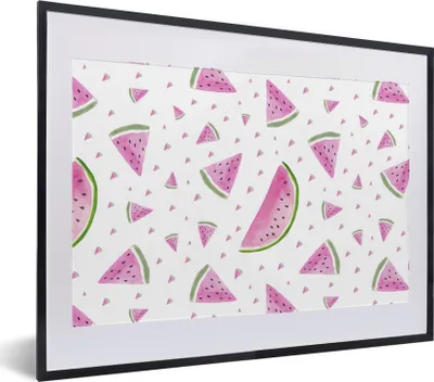 Produktbild von MuchoWow® Gerahmtes Poster Wassermelone - Muster - Pastell 40x30 cm - Poster mit Schwarzem Bilderrahmen Wandposter Rahmen Foto Bilder - Bilderrahmen - Poster im Rahmen