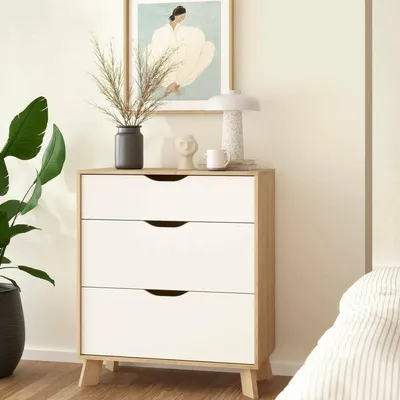 Image de Alamid - Commode, 79x40x92h cm Chêne Brun, 3 Tiroirs