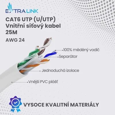 Obrázek produktu pro Extralink Network cable CAT6 UTP(U/UTP) V2 internal twisted pair 25M