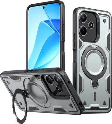 Obrázek produktu pro Pouzdro pro Xiaomi Redmi 13/Redmi 12/Poco M6 Pro 5G/M6 Plus/M6 4G, magnetické vojenské ochranné pouzdro s kovovým kroužkem a stojánkem Šedá