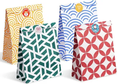 Produktbild von Parmedu Bunte Papiertüten mit Stickern 48 Stück 24*17*8cm