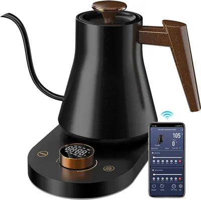 Produktbild von Intelligenter Wasserkocher mit präziser Temperaturregelung (±1 °F) – WLAN-fähig, 0,8 Liter Fassungsvermögen, Edelstahl, 1000 Watt Leistung.