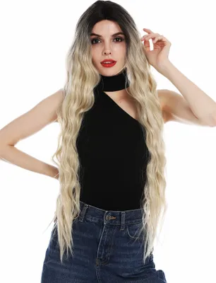 Produktbild von WIG ME UP Perücke Lace-Front extrem lang voluminös gewellt Ombre Dunkelbraun Blond DW2888-MF-24SP613YS4