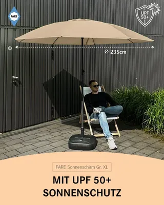 Produktbild von FARE Sonnenschirm XL Höhenverstellbar Knickvorrichtung Lichtschutzfaktor UPF 50+ ⌀235cm, Farbe:Natur