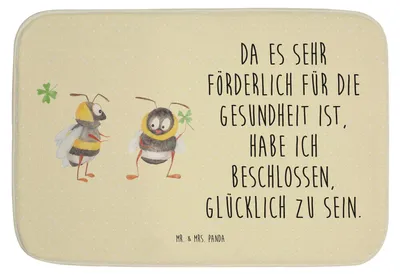 Produktbild von Mr. & Mrs. Panda Badteppich Hummeln Kleeblatt - Gelb Pastell - Geschenk, Badematte, Duschvorleger, Biene, glücklich Werden, sein, Hummel, duschmatte, Badezimmer Matte