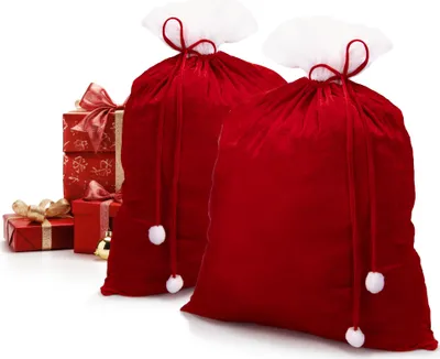 Produktbild von com-four® 2x Edler XXL Weihnachtssack aus Samt mit langer Kordel & weißen Bommeln - Geschenksack für Weihnachtsmannkostüm & Dekoration - Nikolausbeutel zum Befüllen