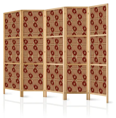 Obrázek produktu pro Japonský paravan, 5 dílů, rozdělovač prostoru, skládací, prémiová netkaná textilie, retro, abstraktní design, vhodný do ložnice, rozměry 225 cm x 172 cm