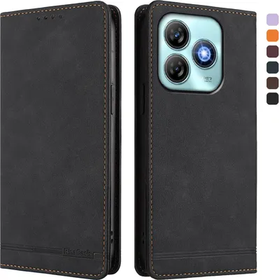 Image de Etui pour ZTE Blade A75 4G, étui rétro en cuirPolyuréthaneavec support et fentes pour cartes de crédit Noir
