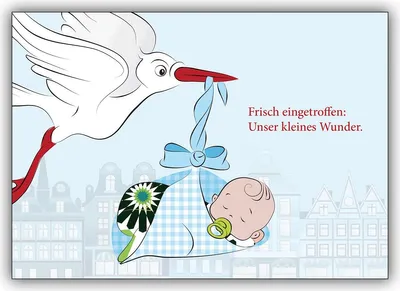Produktbild von Süße Storch Geburtsanzeige in blau: Frisch eingetroffen