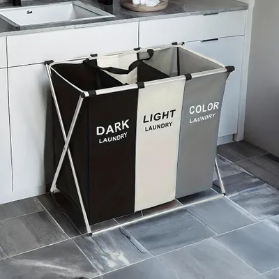 Produktbild von Große Faltbare Wäschekorb Wäschesortierer 3 Fächer  Wäschesack Schmutziger Korb Wasserdicht Kleidung Klassifizierung Wäschebox
