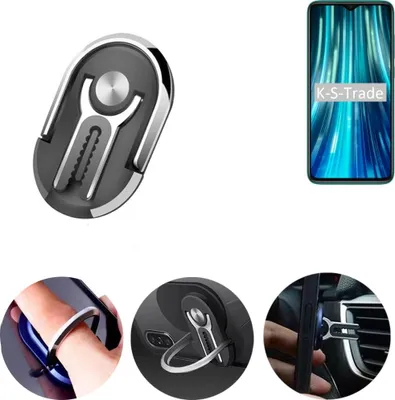 Produktbild von K-S-Trade 3in1 Smartphone-Ring Handy-Ring kompatibel mit Xiaomi Redmi Note 8 Pro Fingerhalterung  Handyring Tischständer Lüftungsgitter-Halterung
