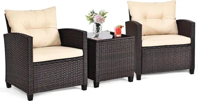 Image de Ensemble de balcon en rotin Polyrattan Mobilier de jardin Chaise et table de jardin Ensemble d'extérieur Bistro incl. coussins