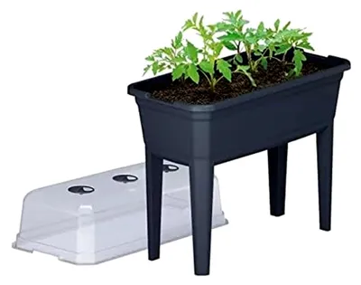 Produktbild von Hochbeet Anzuchttopf Blumentopf Frühbeet Gewächshaus Blumenkasten mit Abdeckung Anthrazit