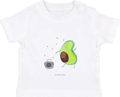 Produktbild von Mr. & Mrs. Panda  T-Shirt Avocado Tanzen 6. - 12. Monat - Weiß - Geschenk, Party, Baumwolle Baby Shirt, Kinder, Babyshirt, Fröhlich, Baumwollshirt, Singen, Musik