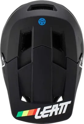 The back view of a black Leatt MTB Gravity 1.0 helmet.