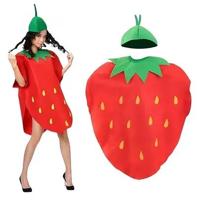 Productafbeelding van Aardbeienkostuum Set - Fruit Outfit - Feestelijke Verkleedpartij - Realistisch Design - 80 cm Lengte - Rood