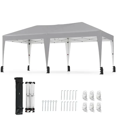 Immagine prodotto di Gazebo COSTWAY 3x6m, gazebo pieghevole pop up con borsa per il trasporto, ruote e 6 sacchi di sabbia, gazebo per feste con protezione UV 50+, gazebo da giardino regolabile in altezza grigio
