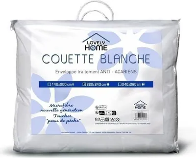 Image de Couette 2 personnes, 220 x 240 cm, Légère 280 g/m², Anti-acariens, Blanc, LOVELY HOME
