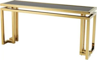 Produktbild von Casa Padrino Designer Edelstahl Konsole gold mit schwarzem Glas - Luxus Konsolentisch