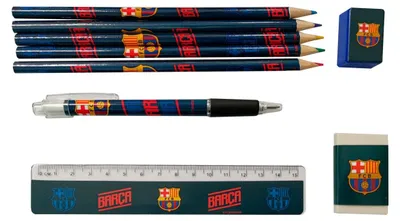 Produktbild von FC Barcelona Schreibset mit Metalletui, Skizzenblock und Buntstiften