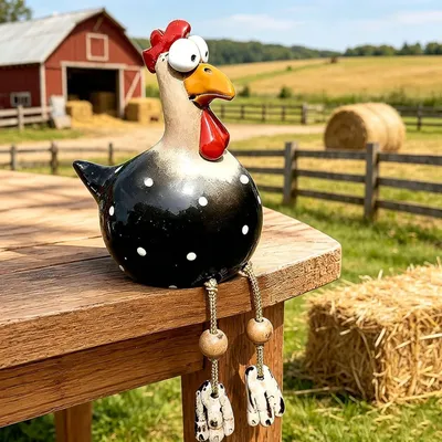 Imagen del producto de Figura decorativa de gallo para jardín, hecha de resina, con patas largas, resistente a la intemperie, ideal para balcones y jardines