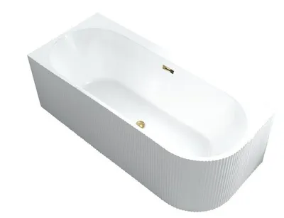 Zdjęcie produktu dla Wanna wolnostojąca przyścienna NAROŻNA PULA Lewa Prążkowana 170 x 75 x 58 cm biała system przelewowy