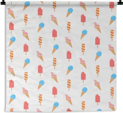 Produktbild von MuchoWow® Wandteppich Wandbehang Eiscreme - Muster - Sommer 150x150 cm Tapisserie Dekoration Wandtuch - Wohnaccessoires - Modernes