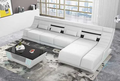 Produktbild von Designersofa Ecksofa Sofa L Form Weiß Kunstleder Polster Sofas Eck