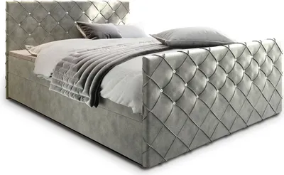 Produktbild von Masseno Boxspringbett MANDI 140x200 cm Komplett-Set mit Bonell Matratze und Topper, Polsterbett mit Bettkästen -Hellgrau, MAGIC VELVET 2240