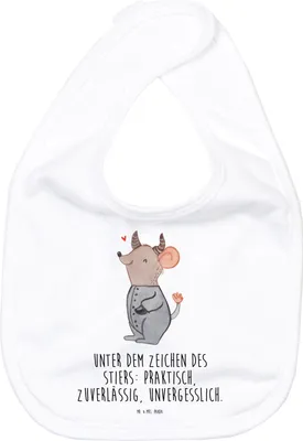 Produktbild von Mr. & Mrs. Panda Lätzchen Stier Astrologie - Weiß - Geschenk, Sabberlätzchen, Sternzeichen, Tierkreiszeichen, Schlabberlatz, Für Babys, Geburtstagsgeschenk, Sabber